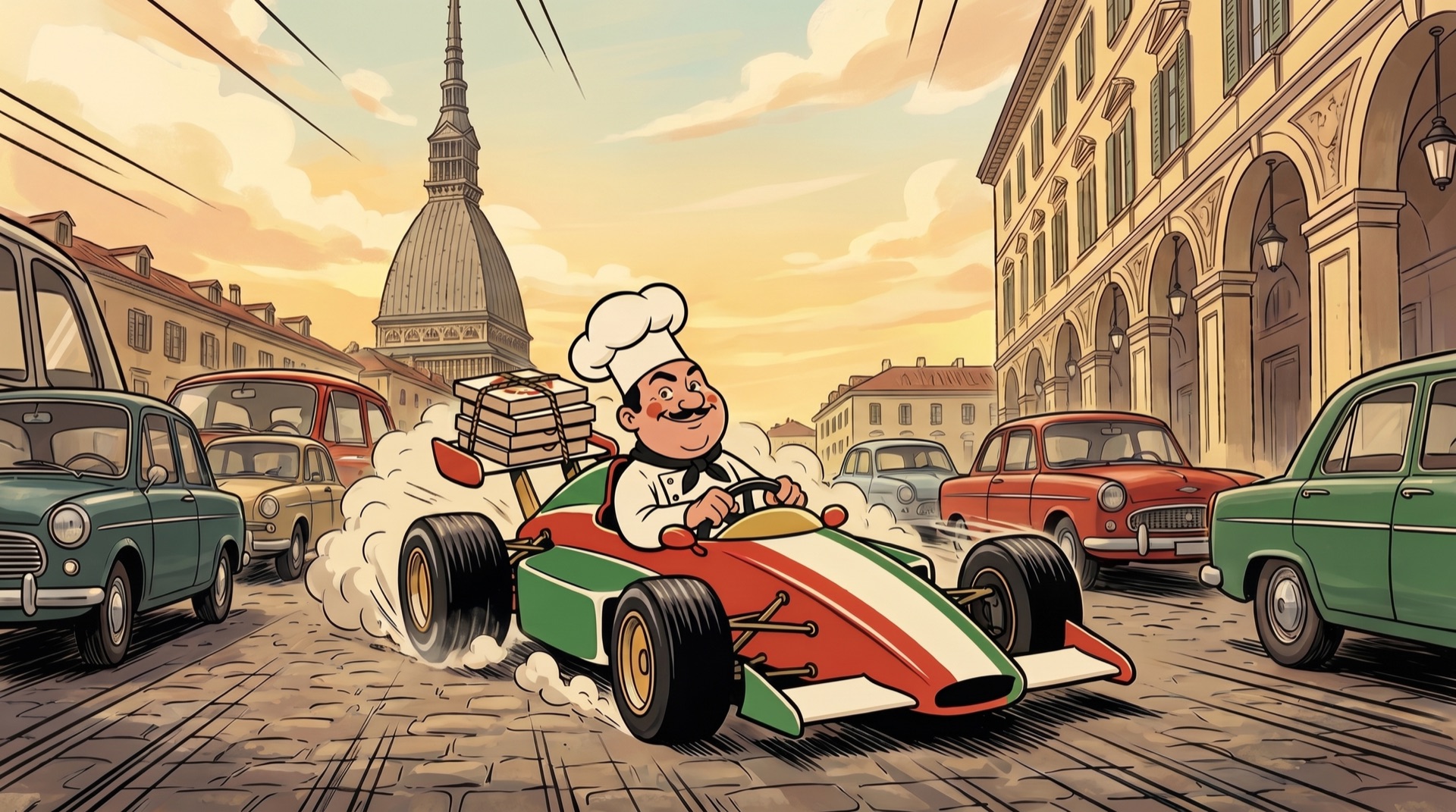 Pizza Speedy: il pizzaiolo consegna le pizze a tutta velocità con la sua Formula 1 per le vie di Torino